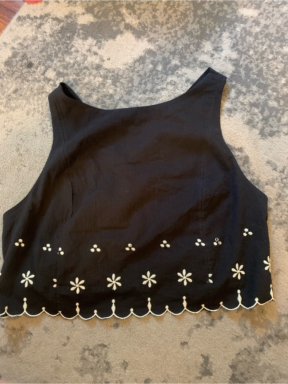 Free People Black Cropped Tank with White Floral Embroidery